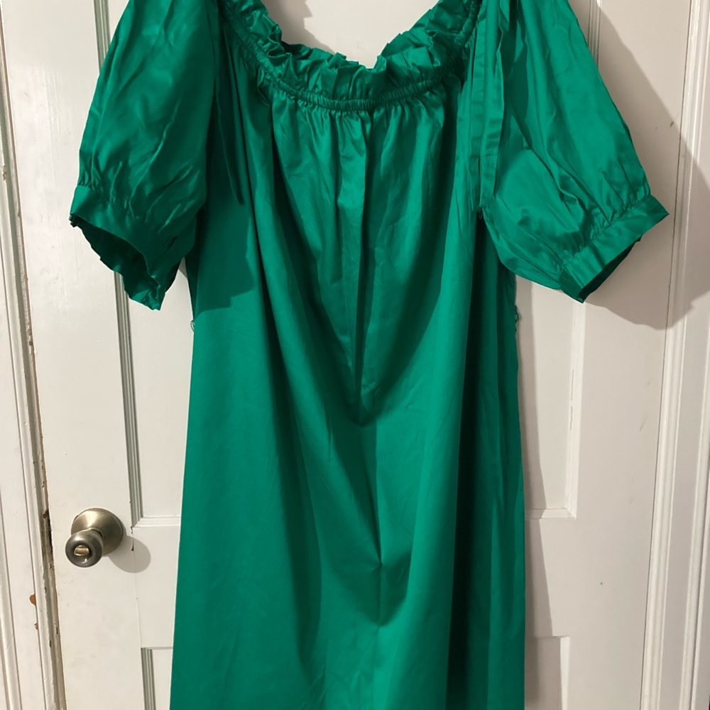 Eloquii Vibrant Green Off-Shoulder Puff Sleeve Belted Dress - 26 NWT